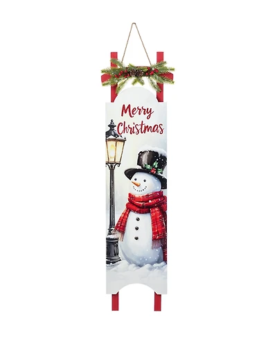 Glitzhome 42" Wooden Christmas Snowman Sleigh Porch Sign