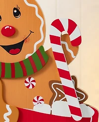 Glitzhome 34.5" Wooden Christmas Gingerbread Man on Coffee Cup Porch Decor