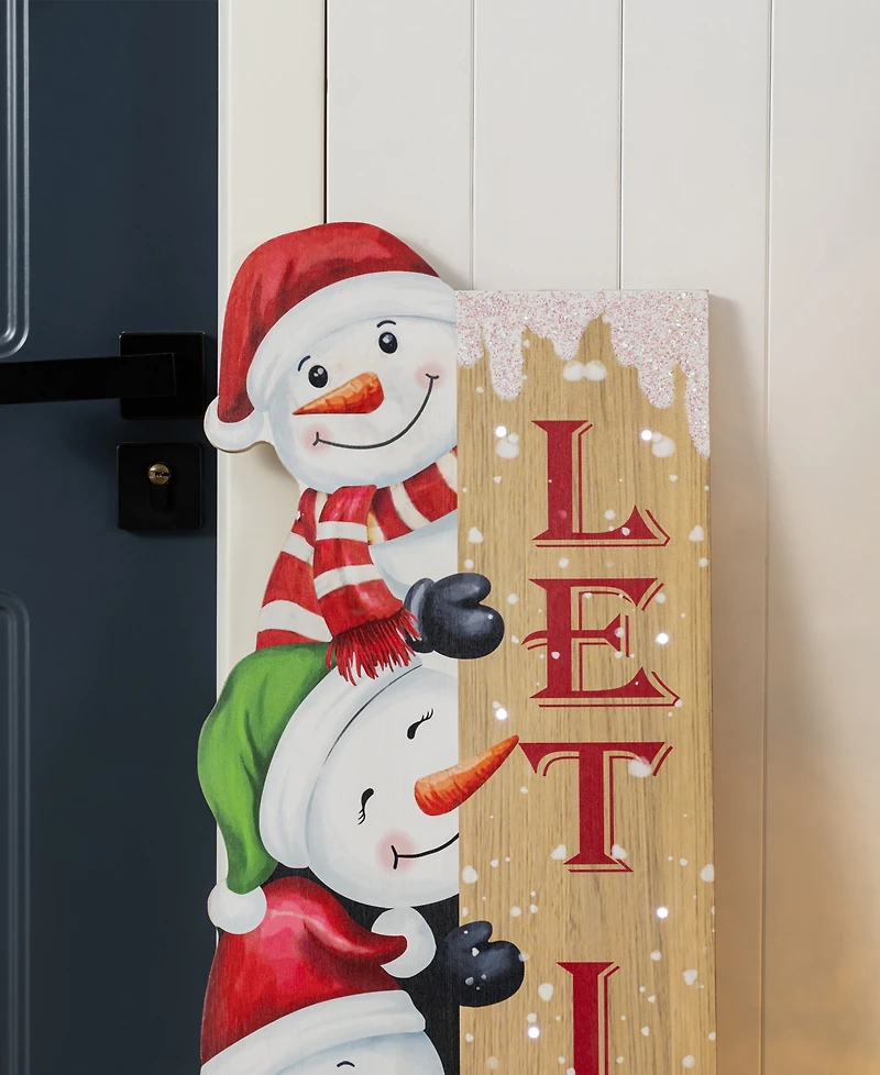 Glitzhome 41.75" Lighted Wooden Christmas Let It Snow Stack Snowman Porch Decor