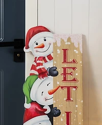 Glitzhome 41.75" Lighted Wooden Christmas Let It Snow Stack Snowman Porch Decor