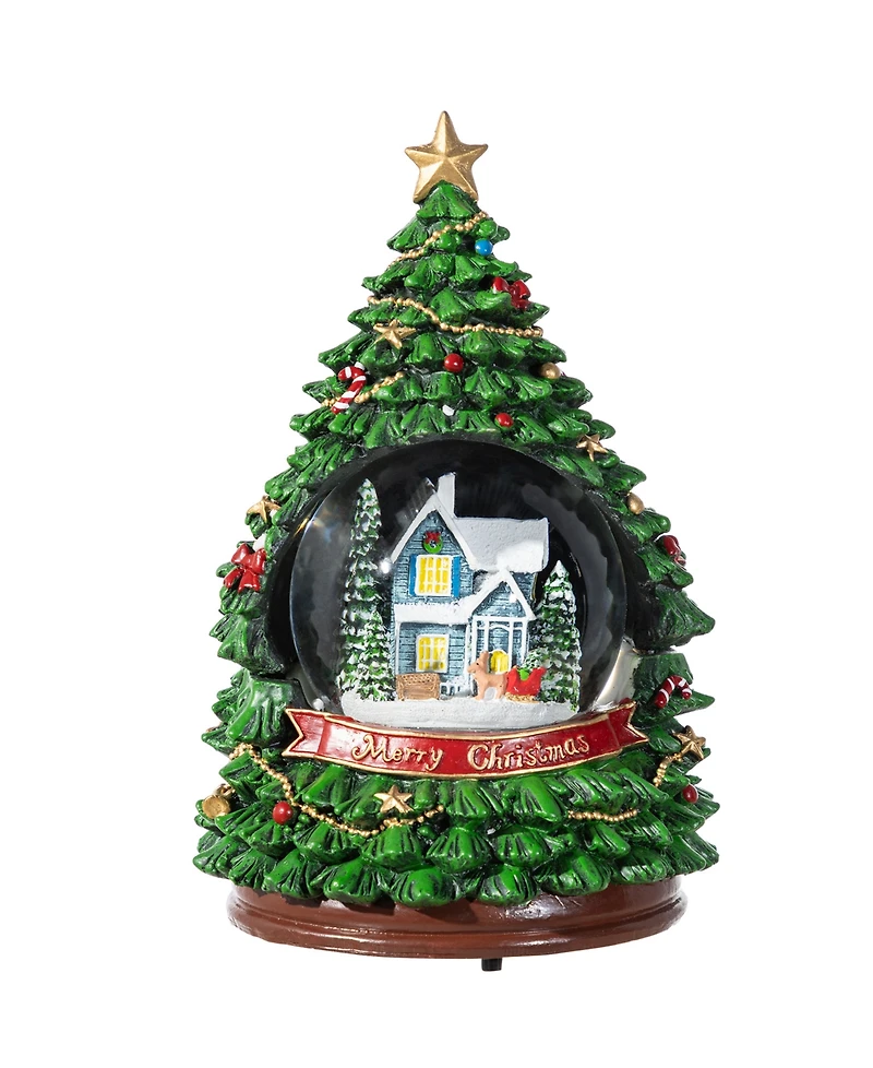 Glitzhome 100mm Lighted Resin Christmas Musical Snowflakes Christmas Tree Water Globe