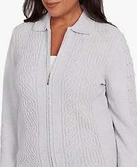 Alfred Dunner Petite Front Zip Chenille Cardigan