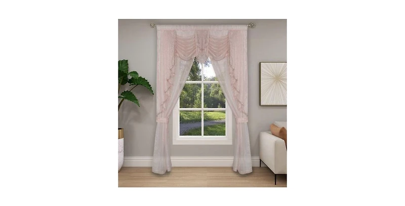 Kate Aurora Ultra Glam Beaded Sparkly Sheer Window a Bag Curtain Set - 58 in. W x 84 L, Rose
