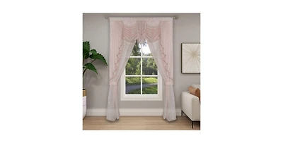Kate Aurora Ultra Glam Beaded Sparkly Sheer Window a Bag Curtain Set - 58 in. W x 84 L, Rose