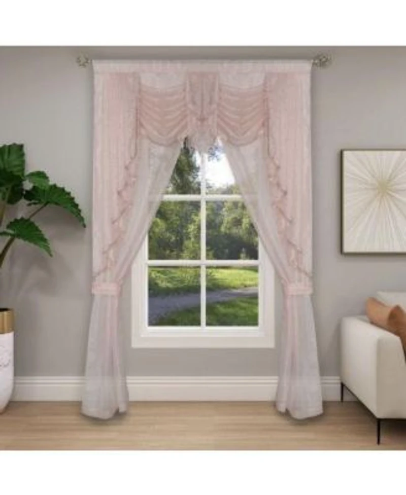 Kate Aurora Ultra Glam Beaded Sparkly Sheer Window In A Bag Curtain Set 58 In. W X 84 In. L Rose