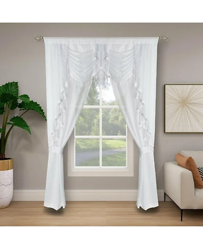 Kate Aurora Ultra Glam Beaded Sparkly Sheer Window in a Bag Curtain Set - 58 in. W x 84 in. L, Rose