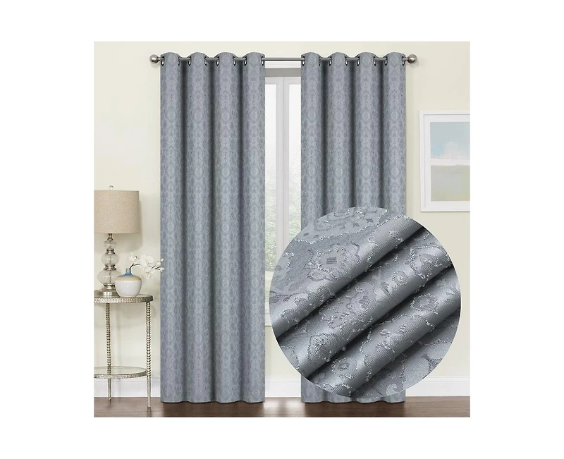 Kate Aurora Regency Collection Raised Jacquard Damask Grommet Top Curtains - 52 in. W x 84 L