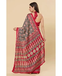 One Minute Saree Women's Zoya Ajrakh Red Ready to Wear Satin Printed One Minute Saree
