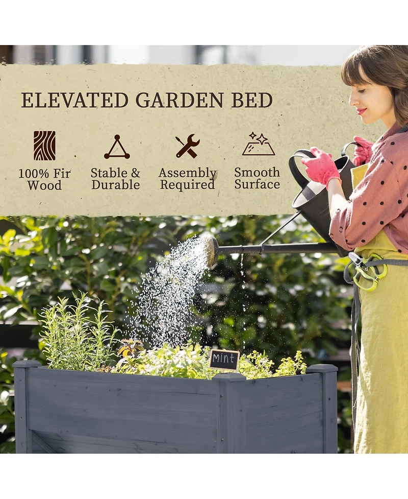 Outsunny 48" Fir Wood Raised Garden Bed w/ Tool Hooks,
