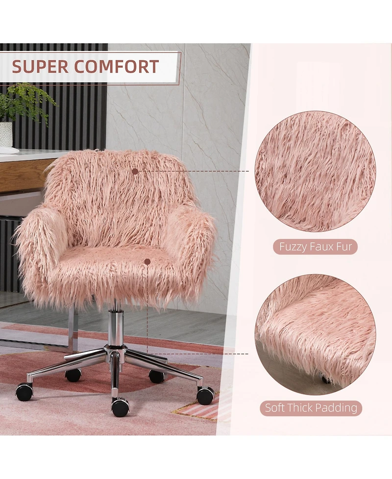 Vinsetto Faux Fur Home Office Chair, Vanity Chair w/ Adjustable Height,