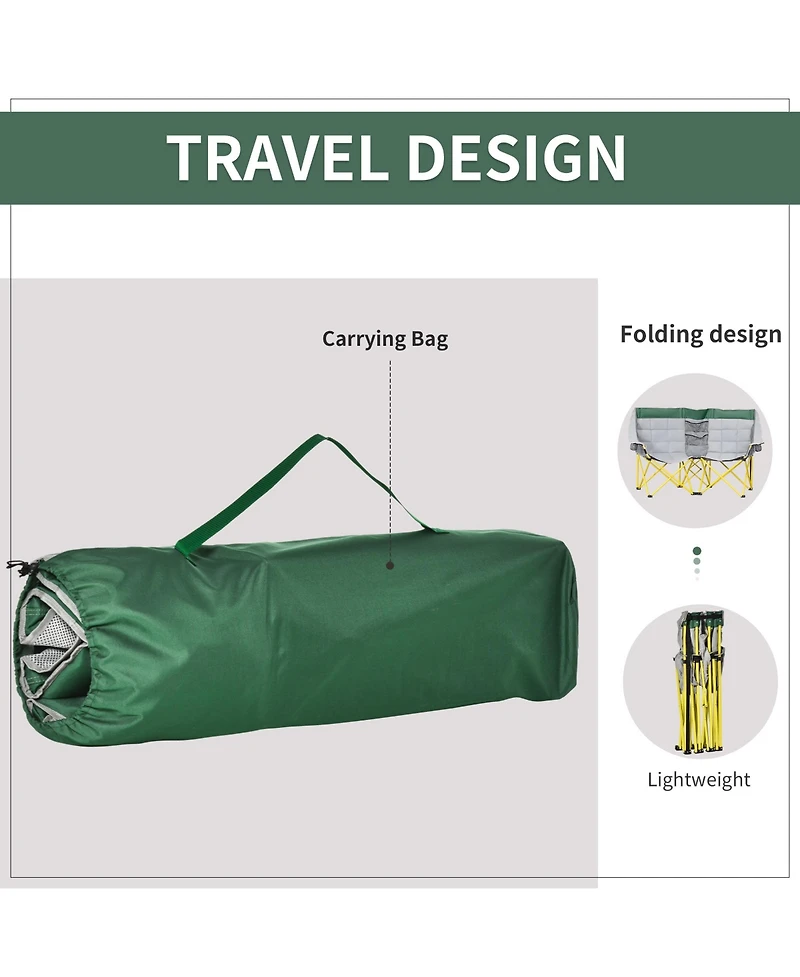Outsunny Double Seat Camping Chair Folding Loveseat w/ Carry Bag &