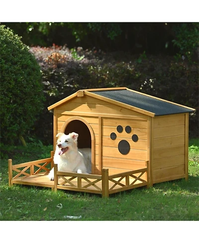 Streamdale Furniture 48" Wooden Dog House with Porch & Fencing
