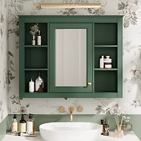 Casainc 35" x 27.5" Bathroom Mirror Cabinet with 6 Open Shelves, Wall Mounted Medicine (No Vanity)