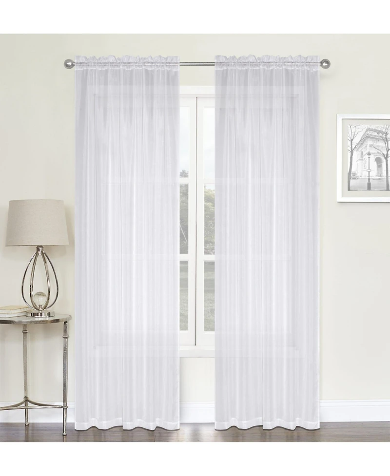 Kate Aurora Chic Living Jillian 2 Piece Ultra Lux Wide Rod Pocket Sheer Vole Window Curtain Panels - in. Long