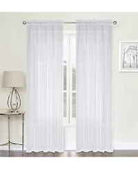 Kate Aurora Chic Living Jillian 2 Piece Ultra Lux Wide Rod Pocket Sheer Vole Window Curtain Panels 95 In. Long White