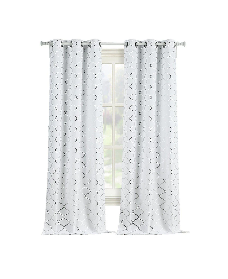 Kate Aurora 2 Pack Cotton Blend Shabby Metallic Quatrefoil Lattice Ultra Luxurious Grommet Top Window Curtain Panels - 38 in. W x L