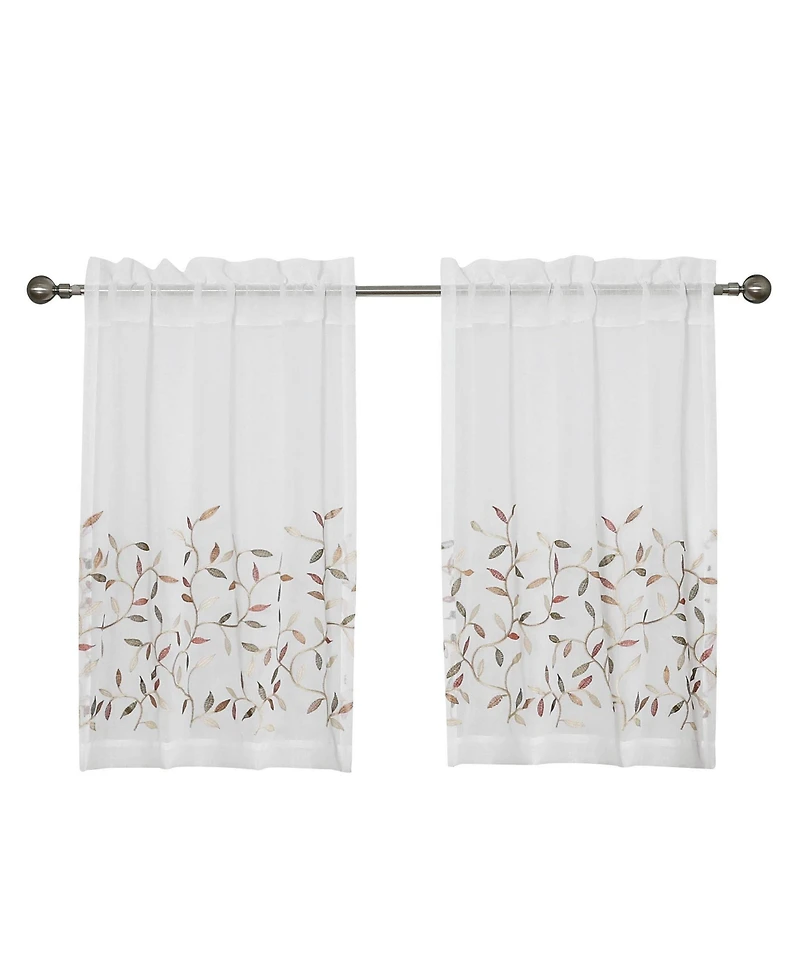 Kate Aurora Shabby Sheer Embroidered Complete 3 Piece Floral Rod Pocket Cafe Kitchen Curtain Tier & Valance Set