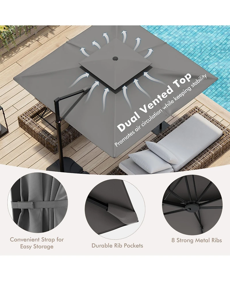Gymax Patio 9.5FT Square Cantilever Offset Umbrella Double Vented 360 Heavy Duty