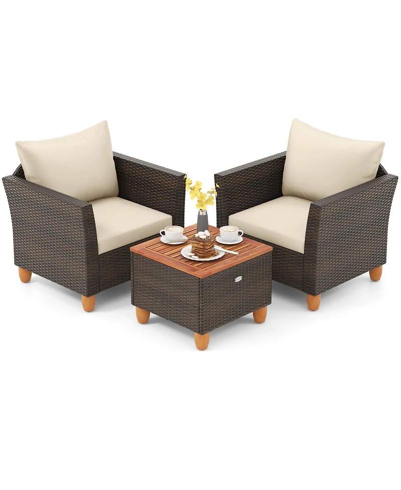 Slickblue Patio Conversation Set of 3 with Comfortable Cushions and Hidden Storage Coffee Table – Ideal for Outdoor Use