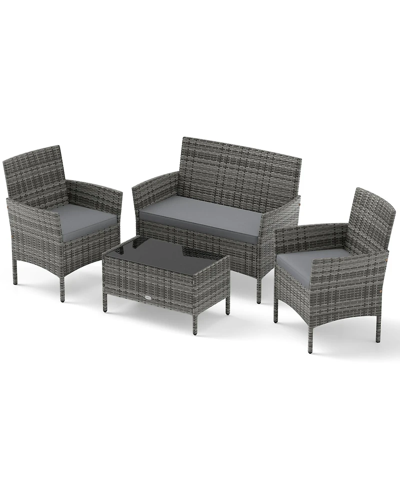 Slickblue 4-Piece Wicker Patio Set with Cushioned Seats for Outdoor Lounge or Garden