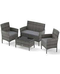 Slickblue 4-Piece Wicker Patio Set with Cushioned Seats for Outdoor Lounge or Garden