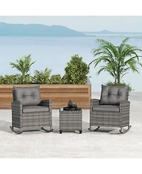 Slickblue Weather-Resistant 3-Piece Patio Rocking Chair Set with Cushions and Tempered Glass Table – Ideal for Outdoor Lounging