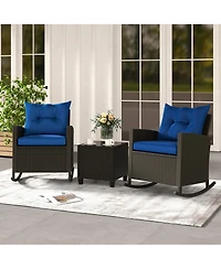Slickblue Weather-Resistant 3-Piece Patio Rocking Chair Set with Cushions and Tempered Glass Table – Ideal for Outdoor Lounging