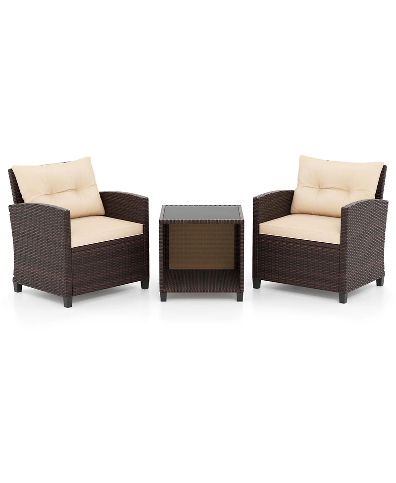 Slickblue Outdoor 3-Piece Rattan Furniture Set with Comfortable Chairs and Coffee Table with Hidden Storage