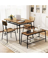 Slickblue Modern 4-Piece Metal Frame Dining Set with Table, Bench, and 2 Chairs – Ideal for Compact Dining Spaces