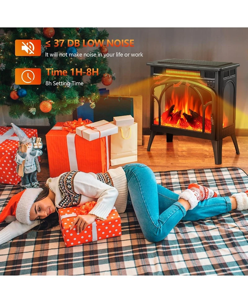 Cowsar Electric Fireplace Heater 17" with Remote Control, Cathedral Stylish, Different Flame Effects and Log Set Colors, Adjustable Brightness and Hea