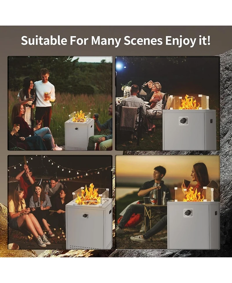 Cowsar 20" Square Fire Pit Table, Propane Table with Lava Rock/Windshield, for 20lbs Gas Tanks, Outdoor Camping/Courtyard/
