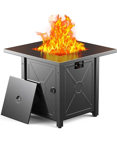 Cowsar 28" Fire Pit Table, 40000 Btu Propane Fire Pit Table with Lid,Rain Cover and 3 Pounds Lava Stones for Outdoor Backyard, Courtyard