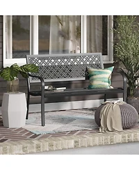Mondawe All-Iron Park Chair With Floral Backrest,Multi-Layer Rustproof Coating & Adjustable Foot Pad