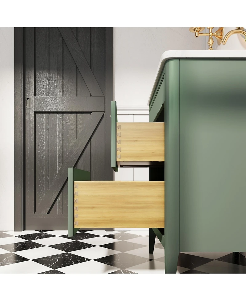Casainc Fully Assembled 30" Freestanding Single Sink Bathroom Vanity with 2 Handle Sets and Engineered Marble Top