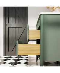Casainc Fully Assembled 30" Freestanding Single Sink Bathroom Vanity with 2 Handle Sets and Engineered Marble Top
