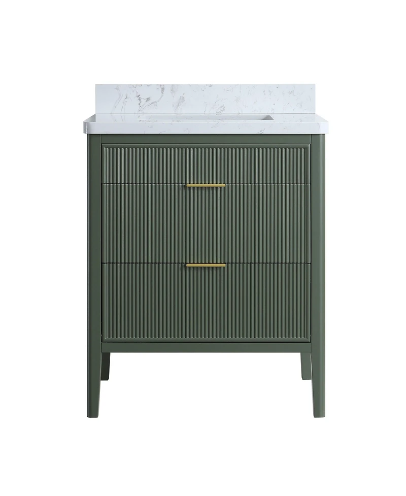Casainc Fully Assembled 30" Freestanding Single Sink Bathroom Vanity with 2 Handle Sets and Engineered Marble Top