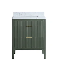 Casainc Fully Assembled 30" Freestanding Single Sink Bathroom Vanity with 2 Handle Sets and Engineered Marble Top