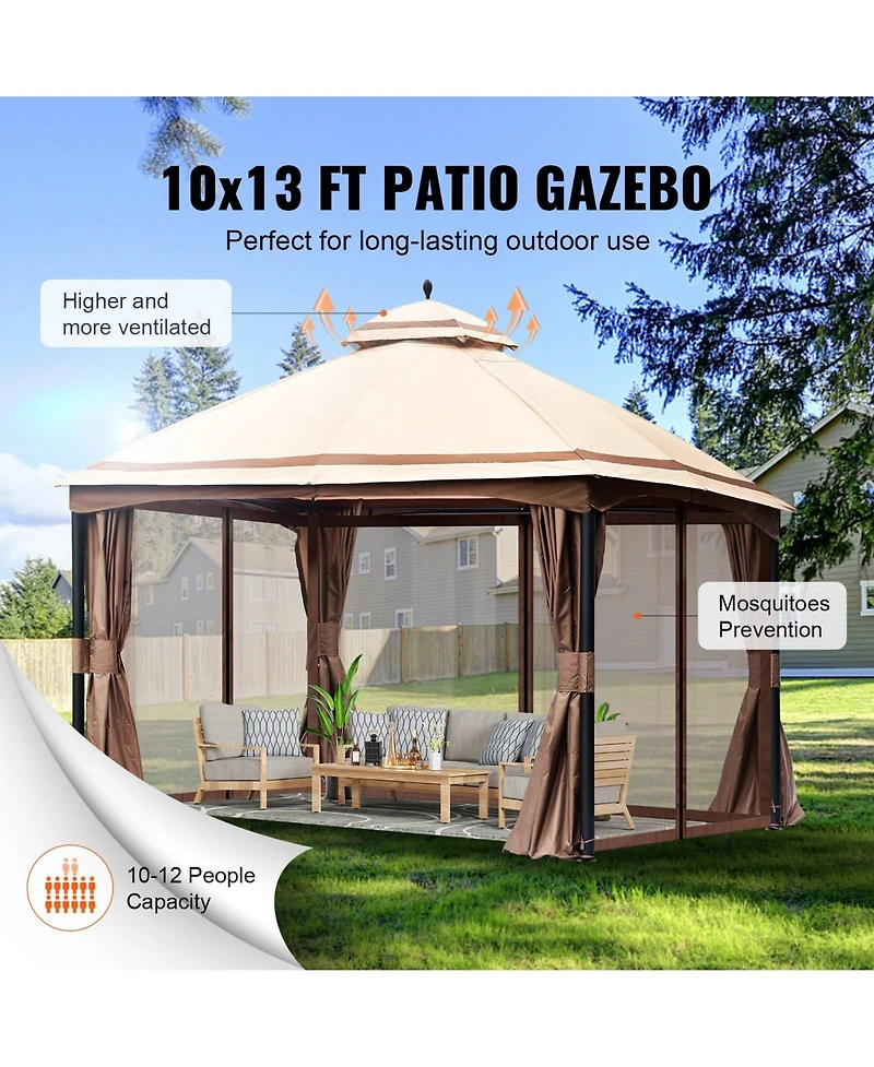 Slickblue Large Outdoor Gazebo with Mosquito Netting and Reinforced Metal Frame – Fits 10 to 12 People for Garden Use