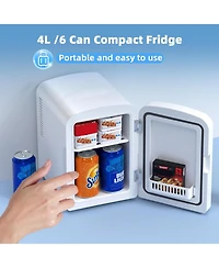 Cowsar 4L Capacity/6 Cans Compact Refrigerator, Portable Mini Fridge,for Bedroom, Car/Office/Dorm, Small Cooler for Cosmetics,Brushed Stainless Steel