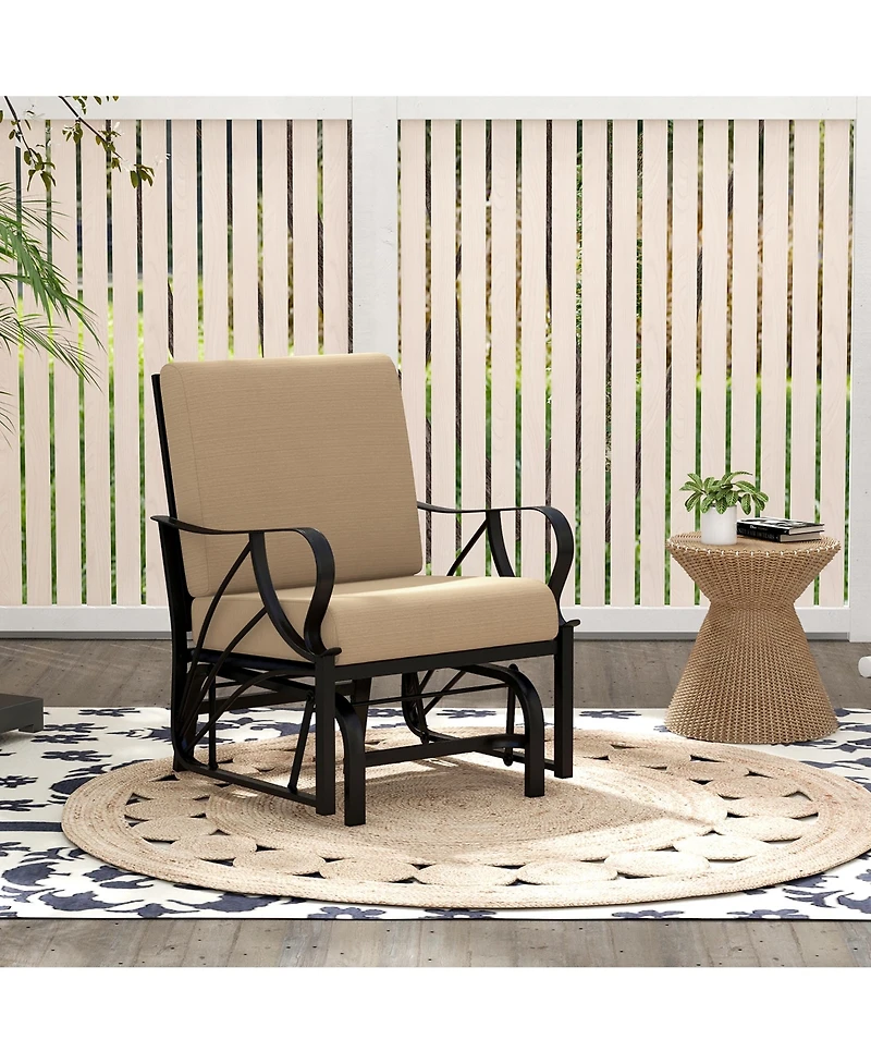 Gymax 2 Pieces Patio Glider Chair Outdoor Metal Glider with Seat and Back Cushions Backyard Poolside