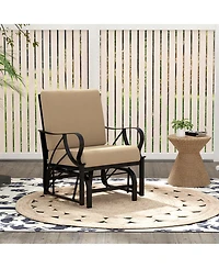 Gymax 2 Pieces Patio Glider Chair Outdoor Metal Glider with Seat and Back Cushions Backyard Poolside