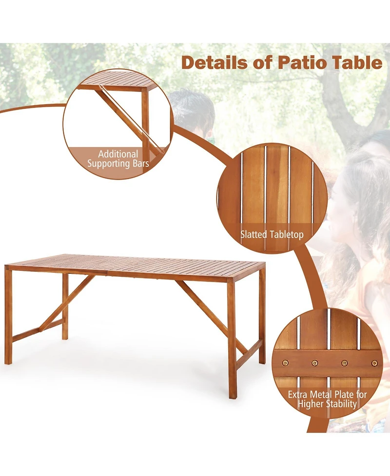 Gymax Rectangle Acacia Wood Dining Table Spacious Slatted Top Up to 6 Patio