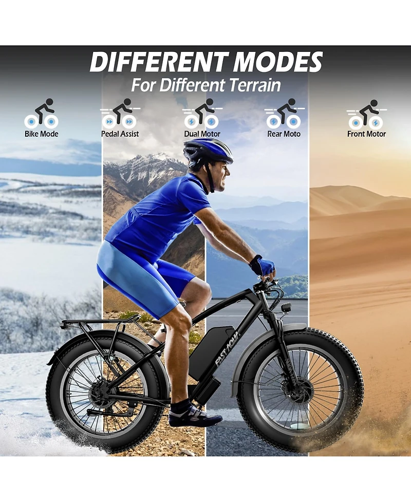 Mikolo Dual Motor Electric Bike for Adults 50MPH, 26 x4 Fat Tire All Terrain Ebikes, 7-Speed Gear Electric Bicycle for Men & Women