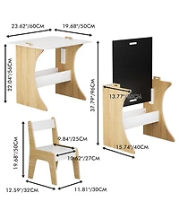 Cesicia Kids Table Set with One Chair, Multifunctional Wooden Children Study Table-Convertible Tabletop for Study