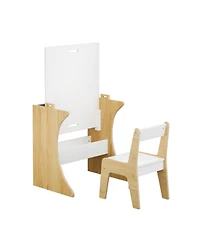 Cesicia Kids Table Set with One Chair, Multifunctional Wooden Children Study Table-Convertible Tabletop for Study