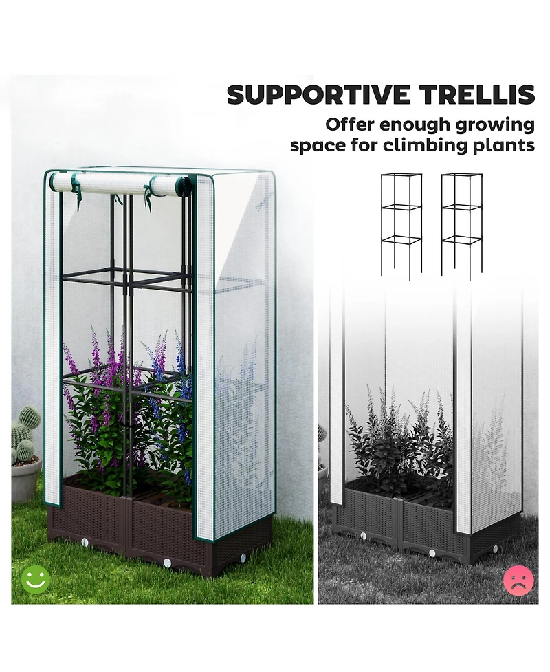 Outsunny Raised Flower Bed with Trellis, 31.5" x 15.7" x 48.8",