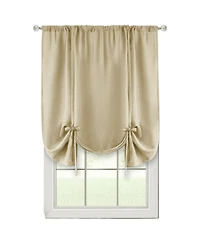 Kate Aurora Shabby Linen Farmhouse Sheer Flax Curtain Tie Up Single Window Shade - 42 in. W x 63 L, Toast