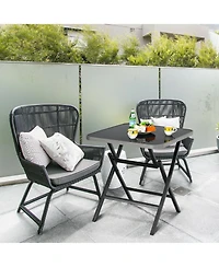 Gymax Patio Folding Square Dining Table Aluminum Frame Tempered Glass top