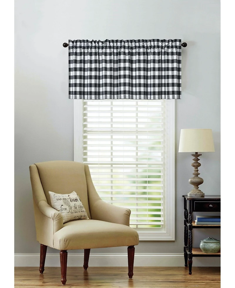 Kate Aurora Living Country Farmhouse Plaid Gingham Checkered Window Valance - 58 in. W x 14 in. L, Black