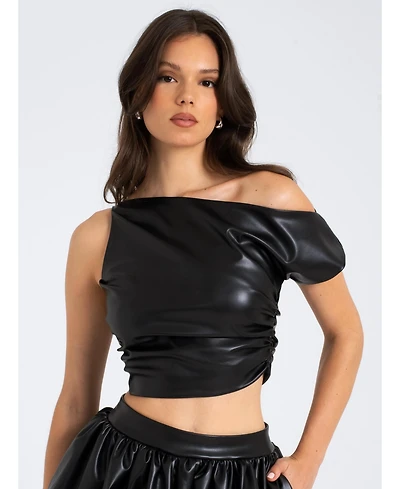 Miss Circle Women's Yara Faux Leather Slash Neck Tank Top
